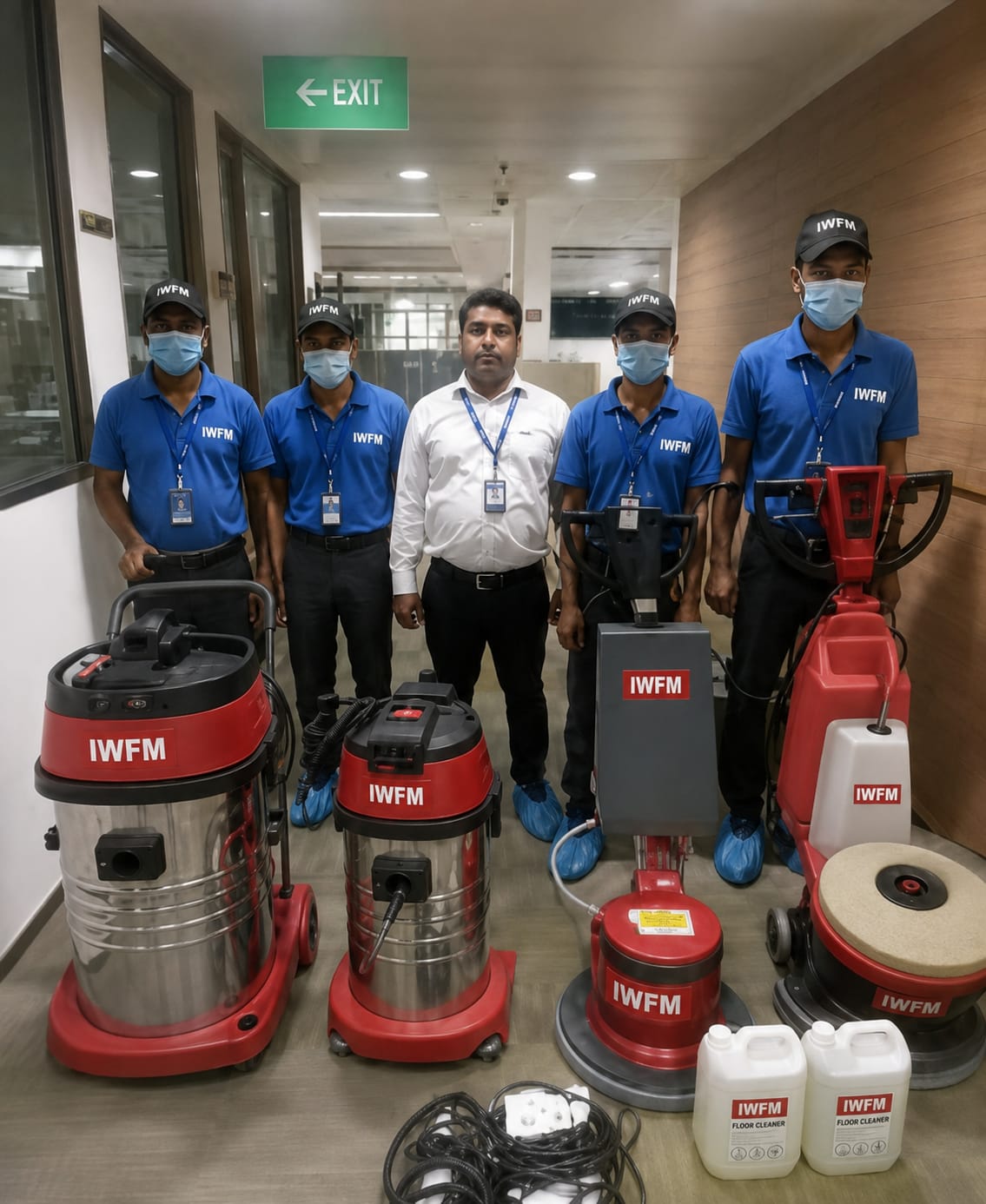 IWFM deep cleaning team with equipment